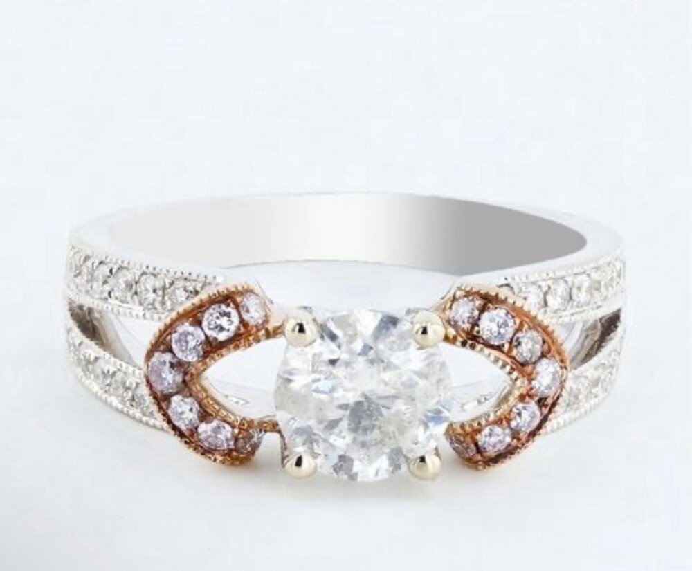 18k White Gold & Rose Gold Natural Diamond Ring & Natural Pink Accent Diamonds